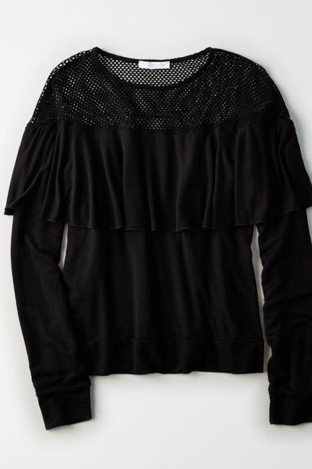 American Eagle Outfitters Don't Ask Why Mesh Ruffle Top