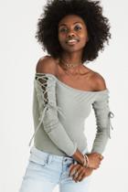 American Eagle Outfitters Ae Soft & Sexy Plush Ribbed Lace-up Bodysuit