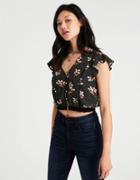 American Eagle Outfitters Ae Cropped Button Up V-neck Top