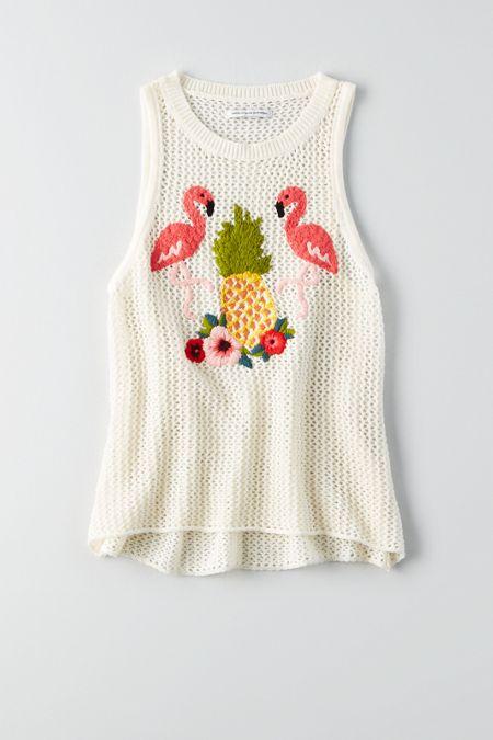 American Eagle Outfitters Ae Crochet Embroidered Tank