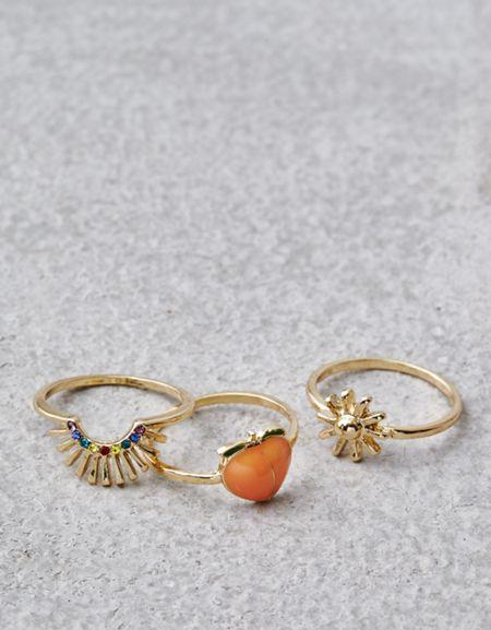 American Eagle Outfitters Ae Peach Boho Ring 3-pack