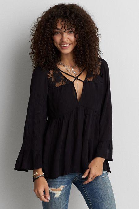 American Eagle Outfitters Ae Lace Yoke Tunic