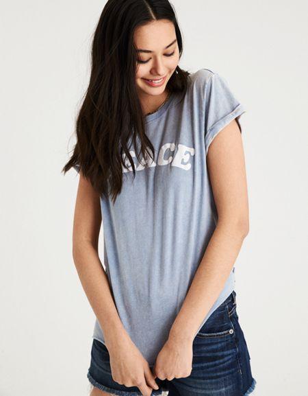American Eagle Outfitters Ae Graphic Roll Sleeve Tee