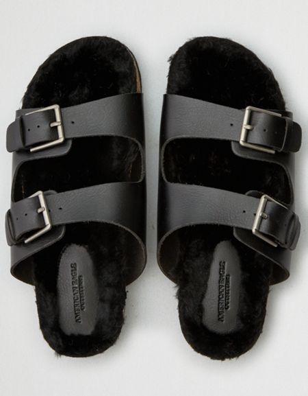 American Eagle Outfitters Ae Fur Double Buckle Sandal
