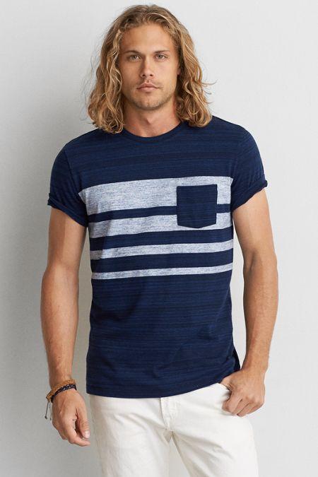 American Eagle Outfitters Ae Chest Stripe Pocket Crew T-shirt