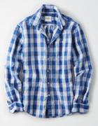 American Eagle Outfitters Ae Plaid Linen Button-down Shirt