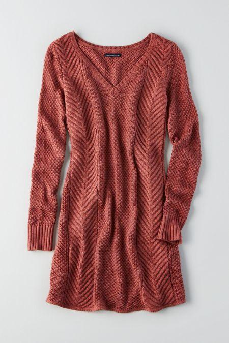 American Eagle Outfitters Ae V-neck Fit & Flare Sweater Dress