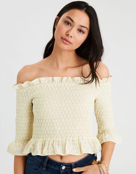 American Eagle Outfitters Ae Smocked Off The Shoulder Top