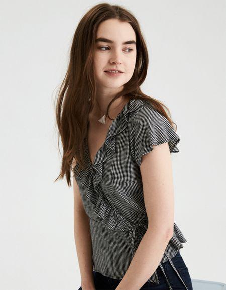 American Eagle Outfitters Ae Sleeveless Ruffle Wrap Top