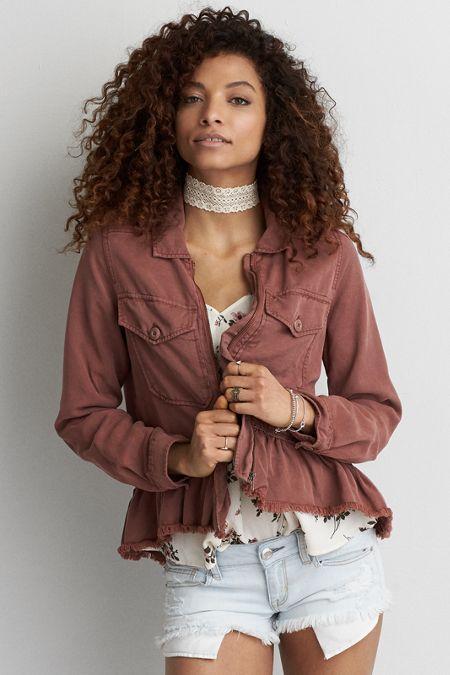 American Eagle Outfitters Ae Ruffle Hem Military Jacket