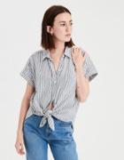 American Eagle Outfitters Ae Roll Sleeve Button Up Blouse