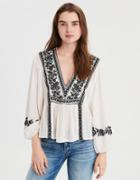 American Eagle Outfitters Ae Long Sleeve Embroidered Top