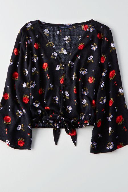 American Eagle Outfitters Ae Bell-sleeve Cropped Top