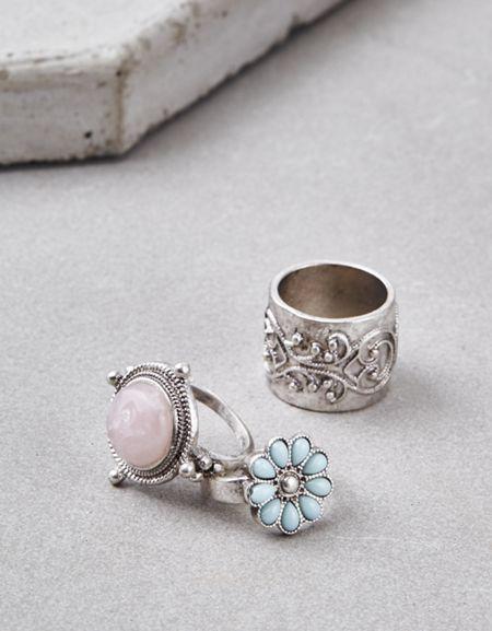 American Eagle Outfitters Ae Silver Boho Ring 3-pack