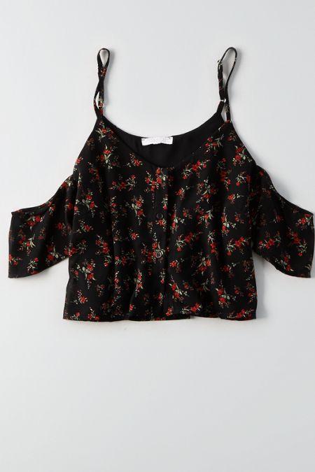 American Eagle Outfitters Don't Ask Why Chiffon Cold Shoulder Shirt
