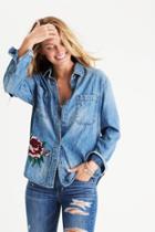 American Eagle Outfitters Ae Embroidered Denim Shirt Jacket