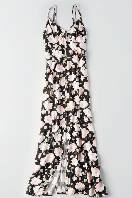 American Eagle Outfitters Ae Strappy Button-front Maxi Dress