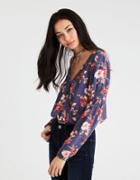 American Eagle Outfitters Ae Printed Long Sleeve Wrap Top