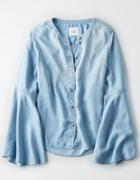 American Eagle Outfitters Ae Chambray Bell Sleeve Tencel Top