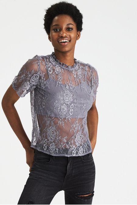American Eagle Outfitters Ae Sheer Lace Top And Bralette Set