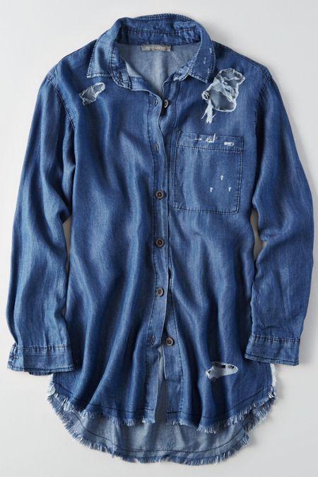 American Eagle Outfitters Don't Ask Why Destroyed Chambray Shirt