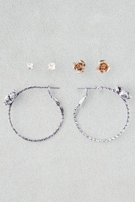 American Eagle Outfitters Ae Rose Hoop & Studs 3-pack Earrings