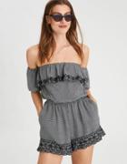 American Eagle Outfitters Ae Gingham Puff Sleeve Gingham Romper