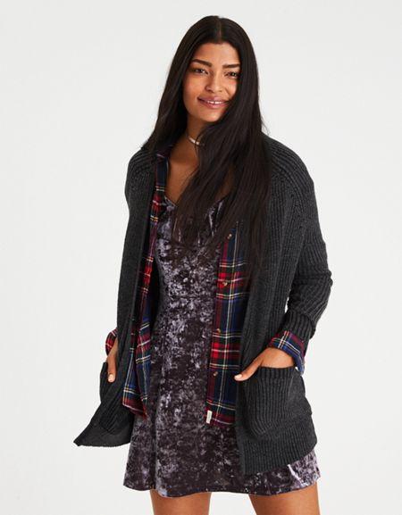 American Eagle Outfitters Ae Slouchy Plaited Knit Cardigan