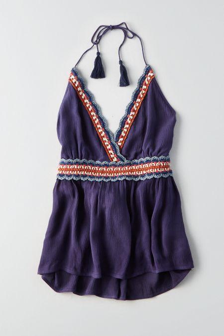 American Eagle Outfitters Ae Crochet Trim Halter Top