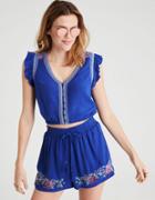 American Eagle Outfitters Ae Ruffle Sleeve Button-up Top