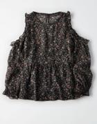 American Eagle Outfitters Ae Ruffle-trim Cold Shoulder Top