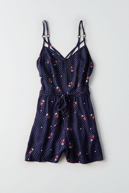 American Eagle Outfitters Ae Strappy Tie-front Romper