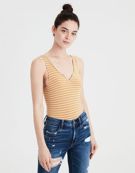 American Eagle Outfitters Ae Notch Front Bodysuit Stripe