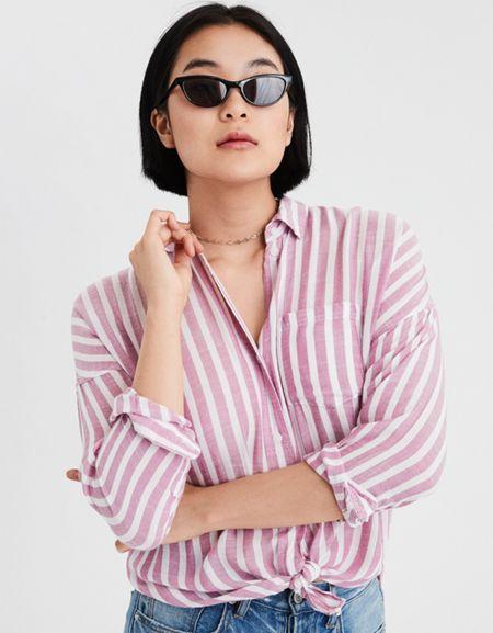 American Eagle Outfitters Ae Striped Oversized Button Up Shirt