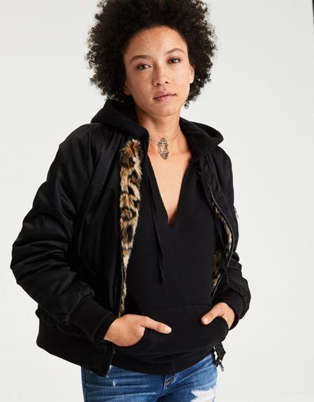 American Eagle Outfitters Ae Reversible Faux-fur Bomber