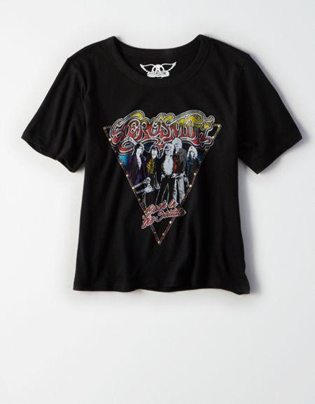 American Eagle Outfitters Studded Aerosmith Shrunken Graphic T-shirt