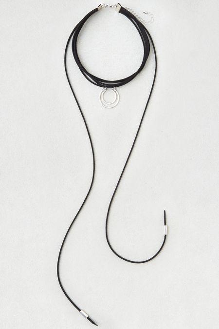 American Eagle Outfitters Ae Black Cord Crescent Necklace