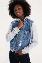 American Eagle Outfitters Ae Destroyed Hoodie Denim Jacket