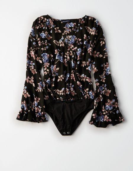 American Eagle Outfitters Ae Long Sleeve Wrap Bodysuit