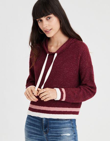 American Eagle Outfitters Ae Ribbed Hooded Sweater
