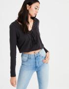 American Eagle Outfitters Ae Long Sleeve Lace Trim Crop Top.