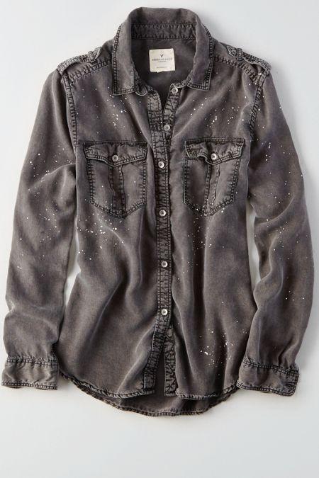 American Eagle Outfitters Ae Boyfriend Paint-splattered Utility Shirt