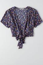 American Eagle Outfitters Ae Wrap Front Crop Top