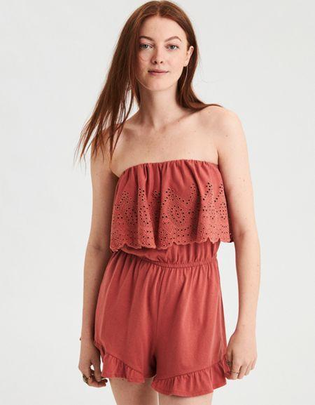 American Eagle Outfitters Ae Strapless Overlay Romper