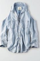American Eagle Outfitters Ae Cold Shoulder Denim Shirt