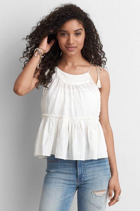 American Eagle Outfitters Ae Embroidered Tassel Tank