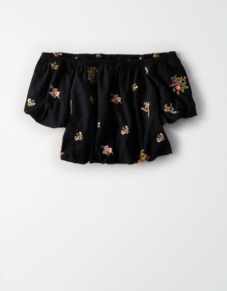 American Eagle Outfitters Ae Off The Shoulder Bubble Crop Top
