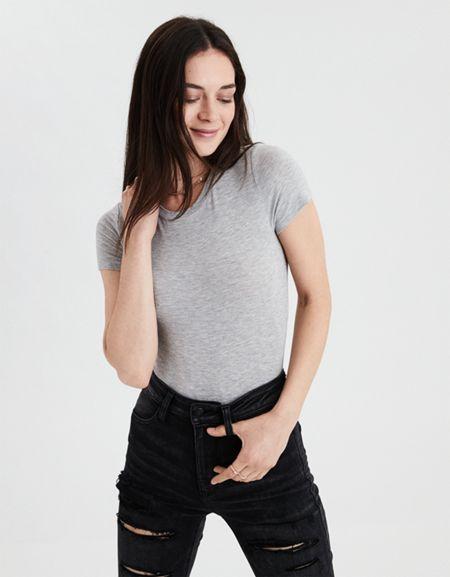 American Eagle Outfitters Ae Soft & Sexy Crew Neck Bodysuit