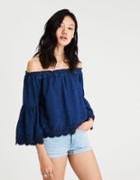 American Eagle Outfitters Ae Drapey Denim Off-the-shoulder Top
