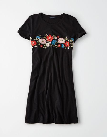 American Eagle Outfitters Ae Embroidered Knit T-shirt Dress